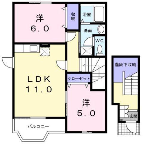 ソレイユI(2LDK/2階)の間取り写真