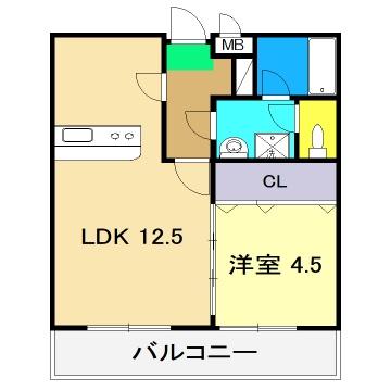 グランビュー(1LDK/5階)の間取り写真