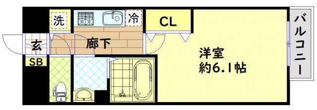 ララプレイス大阪新町ヴェレ(1K/7階)の間取り写真