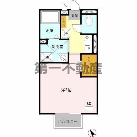 グランドソレイユB棟 JR加古川線(ワンルーム/2階)の間取り写真