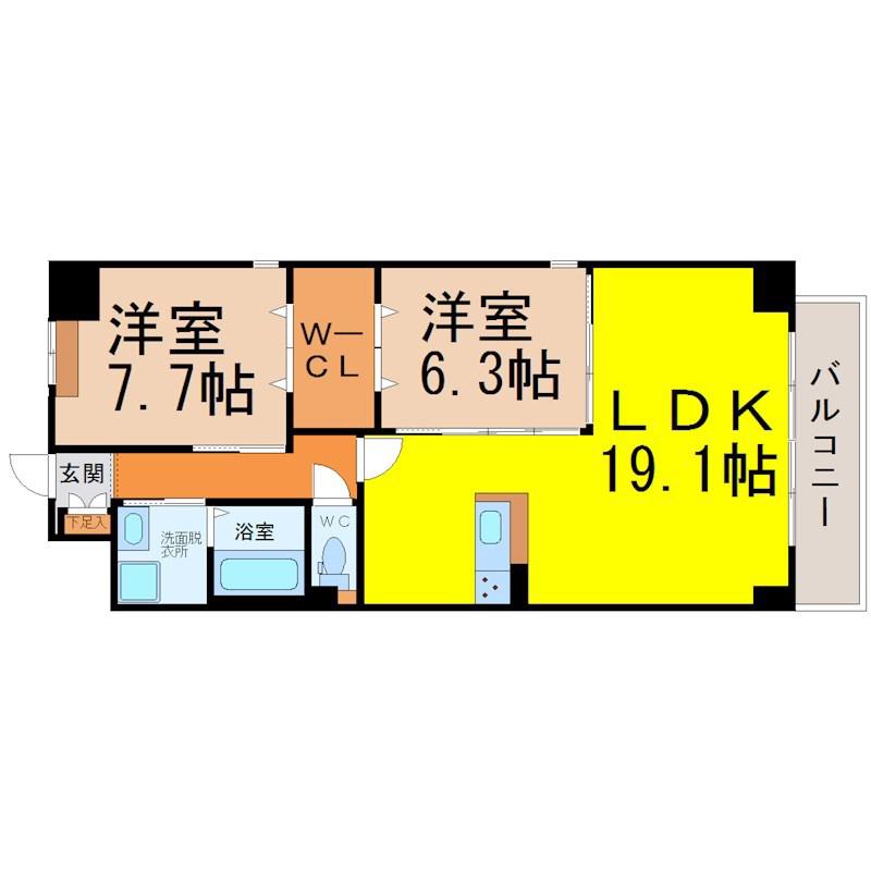 オルソパール伝馬(2LDK/9階)の間取り写真