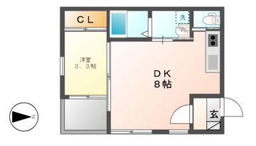 ハーモニーテラス城東町II(1DK/2階)の間取り写真