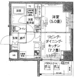 アイル大手町(1DK/4階)の間取り写真