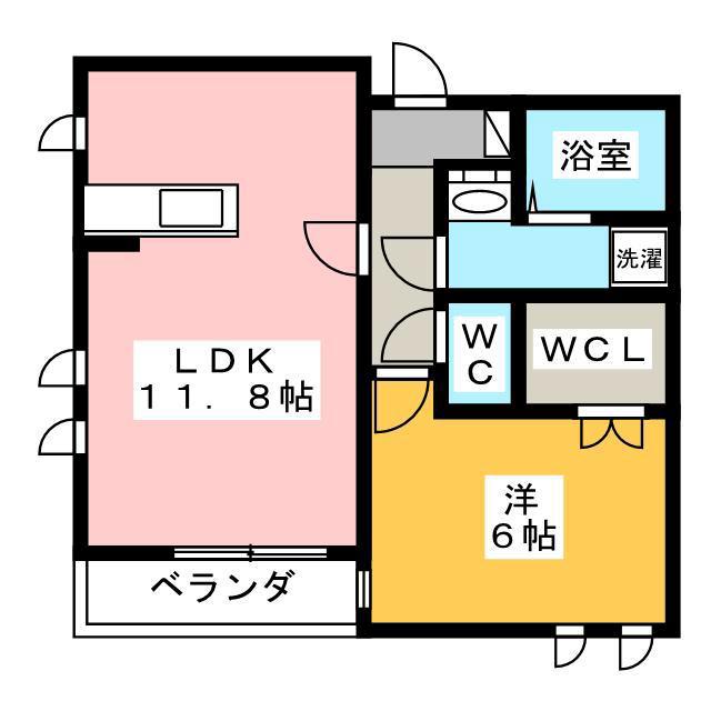 ラールゴ清水(1LDK/1階)の間取り写真