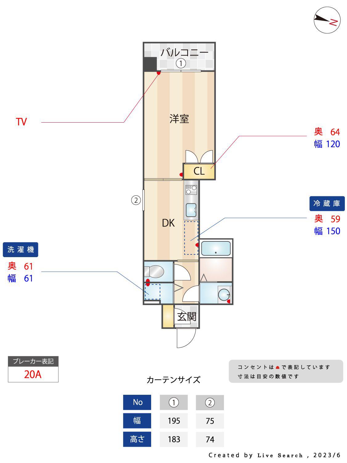 エンクレスト天神WING(1DK/12階)の間取り写真