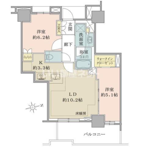 ブリリアタワー聖蹟桜ヶ丘(2LDK/20階)の間取り写真