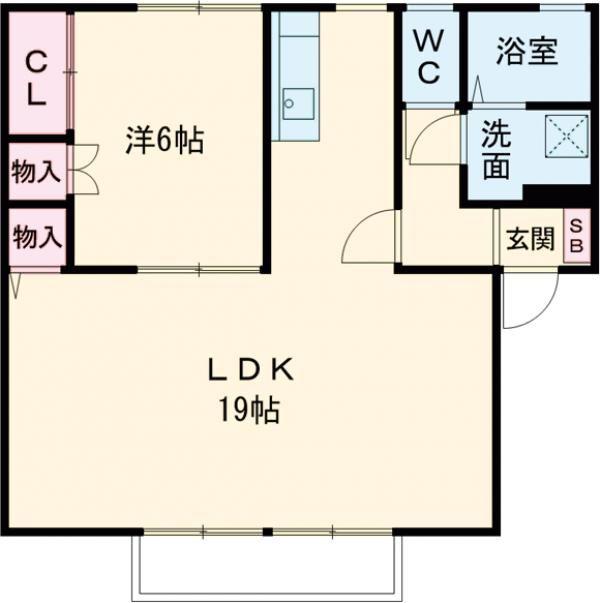 ハイツ峰C(1LDK/1階)の間取り写真