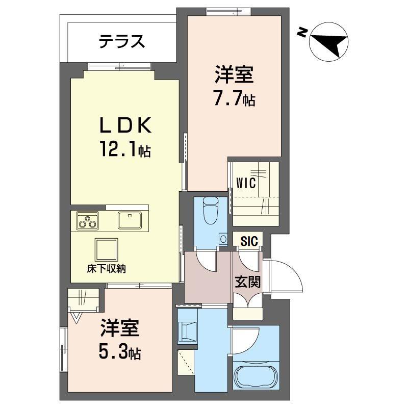 ヴィラージュ穂々(2LDK/1階)の間取り写真