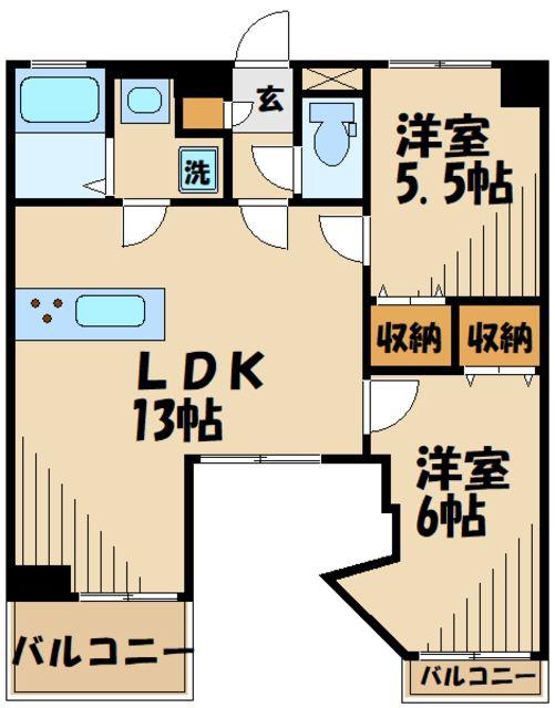 VIORA溝ノ口(2LDK/2階)の間取り写真