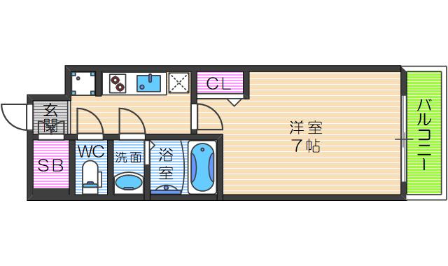 ファステートNAMBA華月(1K/7階)の間取り写真