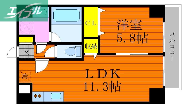 ピュアガーデン新保(1LDK/3階)の間取り写真