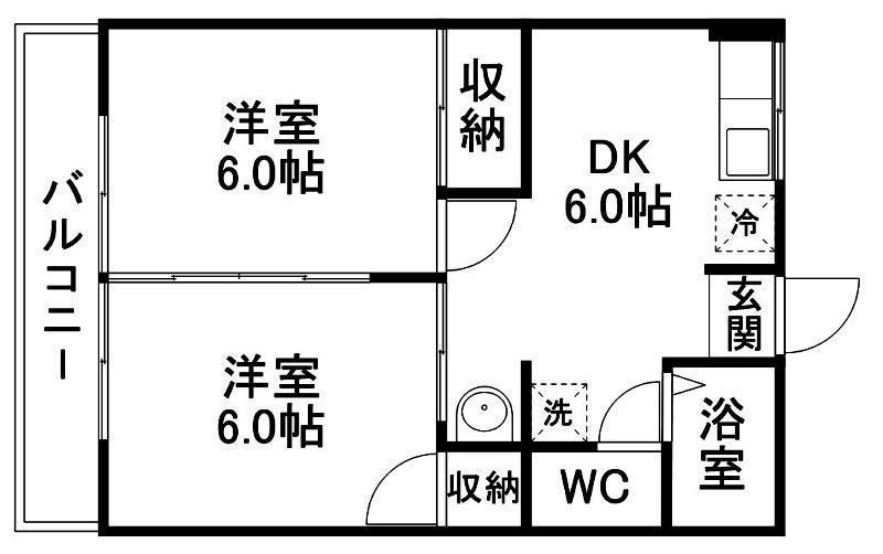 シティハイムエスポワール(2DK/2階)の間取り写真