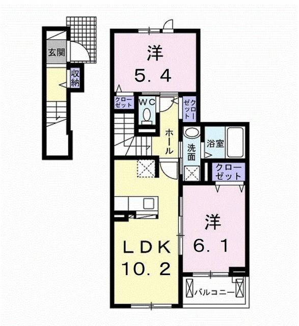 ウィステリア 弐(2LDK/2階)の間取り写真
