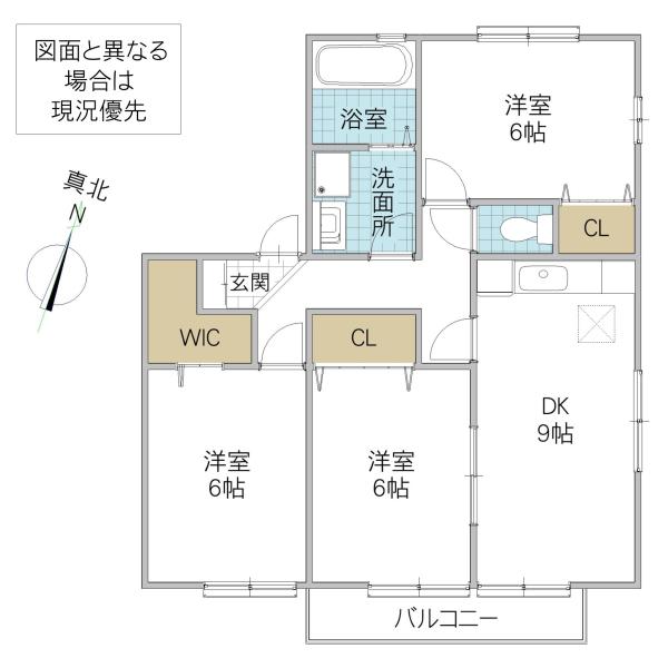 ファミーユつくばB棟(3DK/1階)の間取り写真