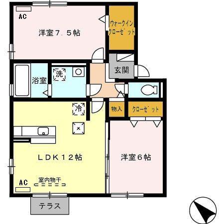 リビングタウン鈴鹿旭が丘 E棟(2LDK/1階)の間取り写真