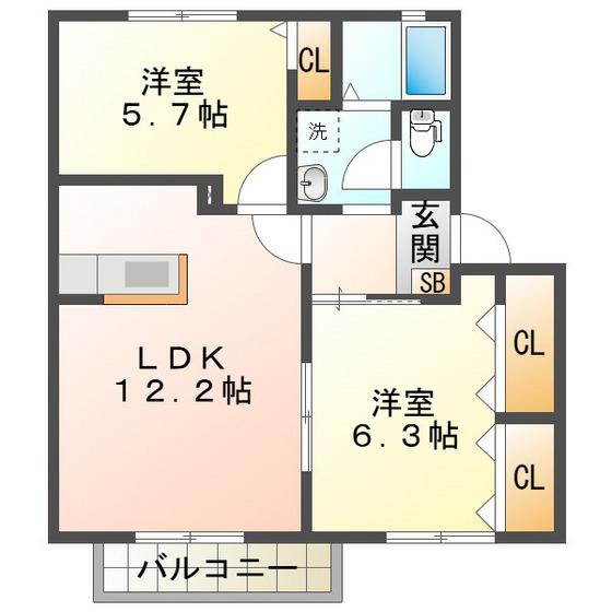 グリーンヒル中島 A(2LDK/2階)の間取り写真