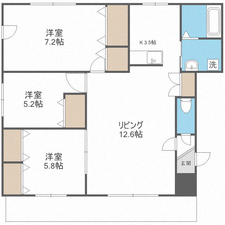 VILLA DE アカシヤB(3LDK/1階)の間取り写真