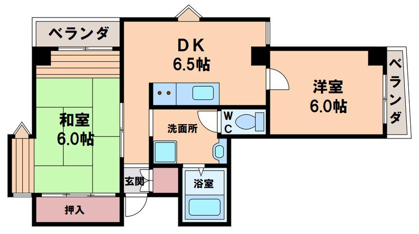 メゾンド勝山(2DK/3階)の間取り写真
