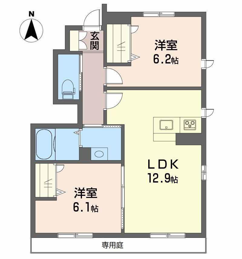 ショーンはなみずきB棟(2LDK/1階)の間取り写真