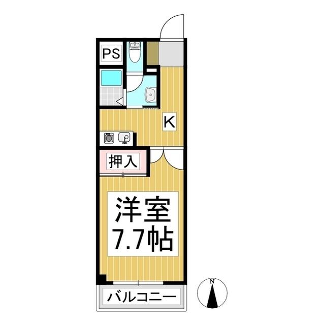 ルート南向 B棟(1K/3階)の間取り写真