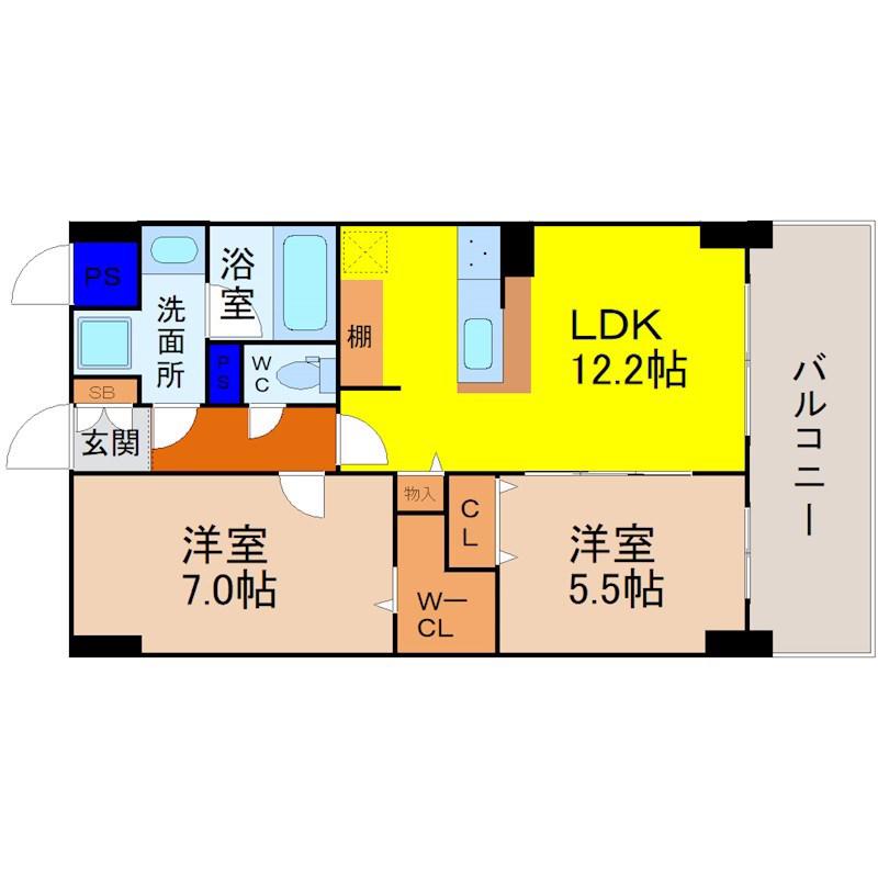 スタシオン川名公園(2LDK/6階)の間取り写真