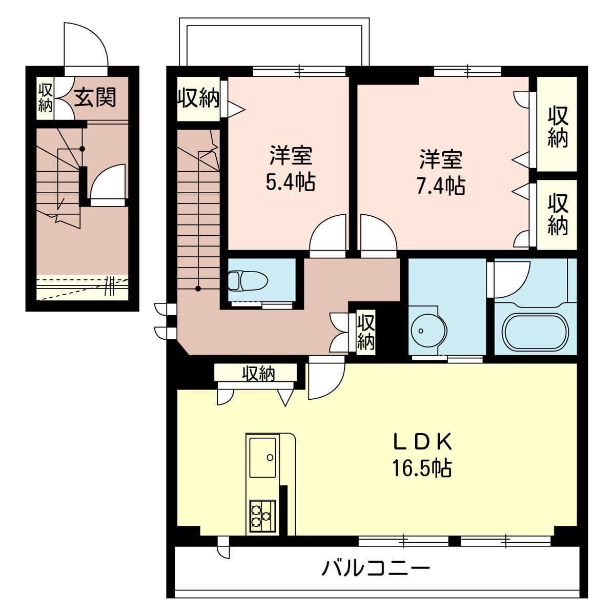 ミオール(2LDK/2階)の間取り写真