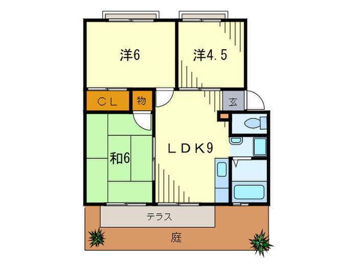 サンハイツII(3LDK/1階)の間取り写真