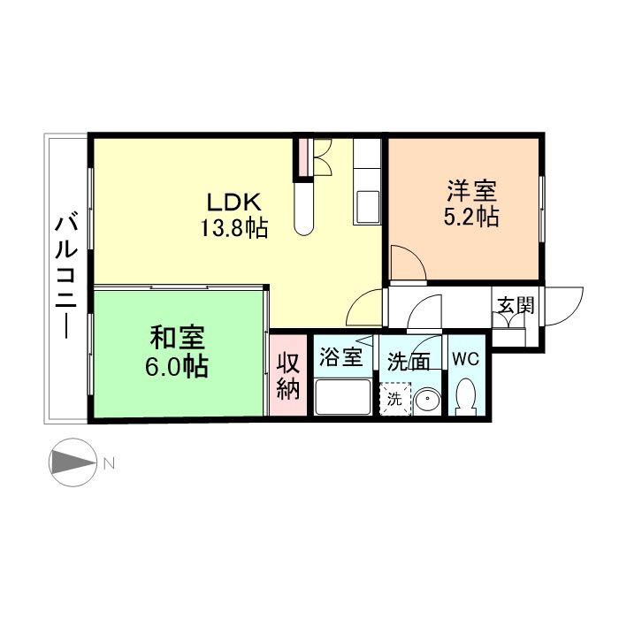 ヴァンベール上袋(2LDK/2階)の間取り写真