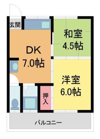 阪急今津線 小林駅(兵庫) 徒歩13分 2階建 築50年(2DK/1階)の間取り写真
