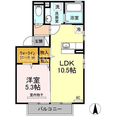 ボナールTOMO(1LDK/2階)の間取り写真
