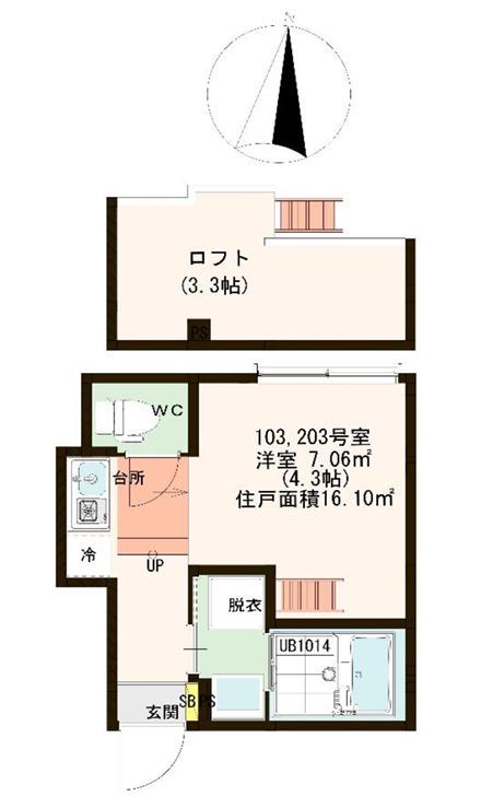 アンビアンテ(ワンルーム/2階)の間取り写真