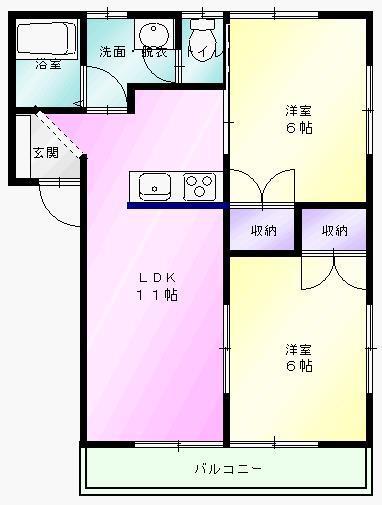 ハイツニューヤナギダA (2LDK/1階)の間取り写真
