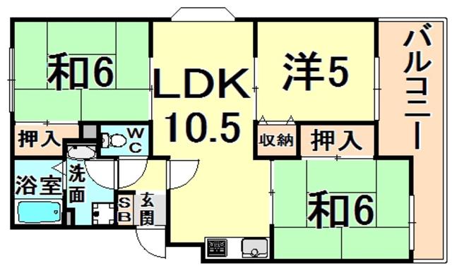 武庫リバーハイツ西野(3LDK/1階)の間取り写真