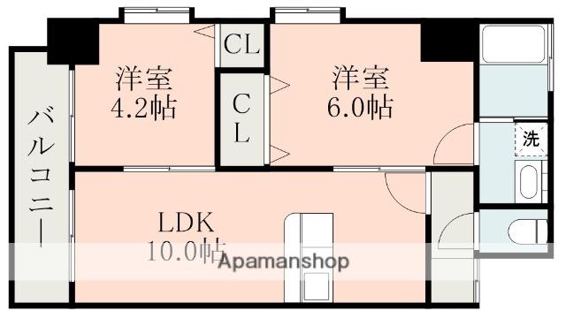 エルシオン鴨池(2LDK/9階)の間取り写真