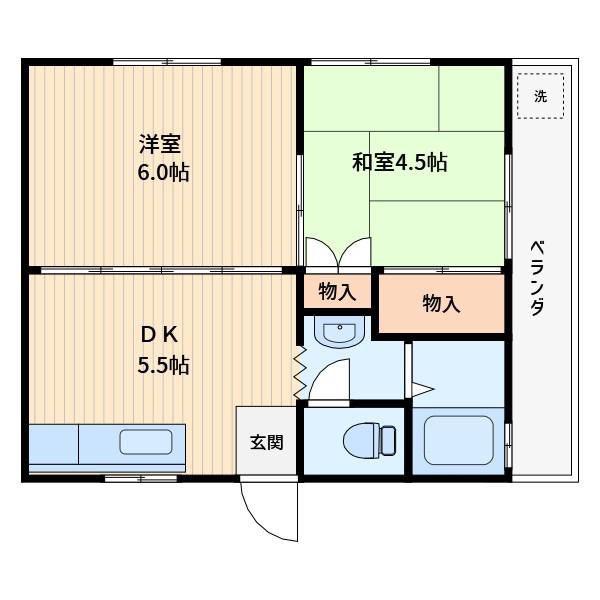 加藤ハイツ(2DK/2階)の間取り写真