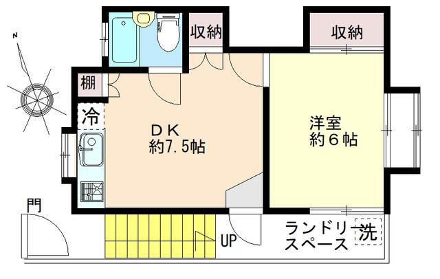 小田急線 読売ランド前駅 徒歩7分 2階建 築51年(1DK/2階)の間取り写真