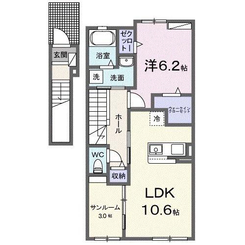 キルシュ 曙 II(1LDK/2階)の間取り写真