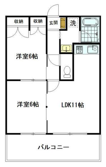 リバティヒルA(2LDK/1階)の間取り写真