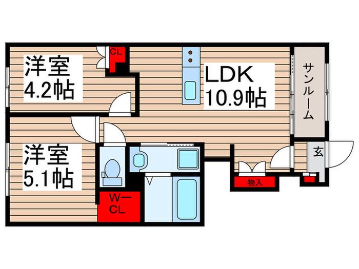 チャーム・ツートンC(2LDK/1階)の間取り写真
