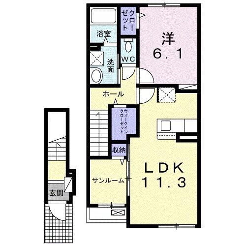 パイン ビレッジ(1LDK/2階)の間取り写真