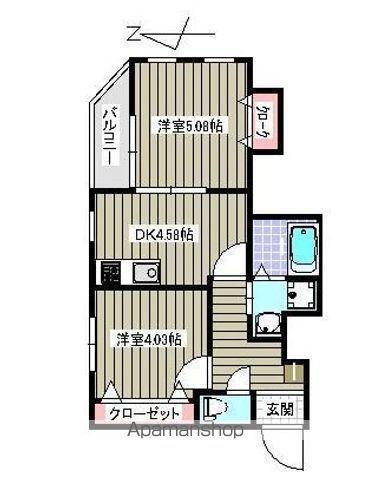 ユゥミィ金山駅前D棟(2DK/1階)の間取り写真