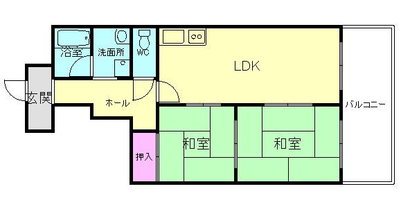 キャピタルハイツ姫里(2LDK/2階)の間取り写真