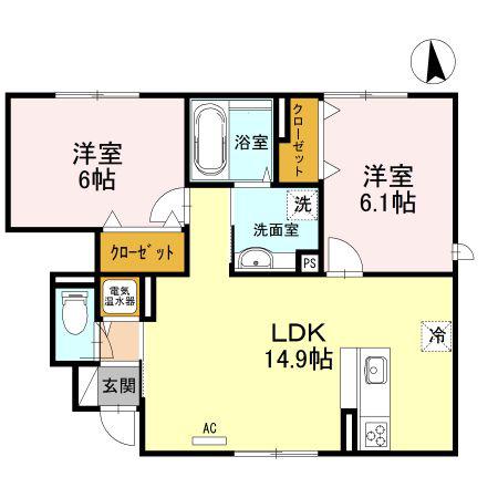 フォレストコートII(2LDK/1階)の間取り写真