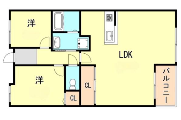 芦屋翠ヶ丘アーバンリズ(2LDK/3階)の間取り写真