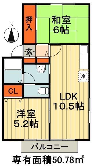 グレイス・パティオⅡ(2LDK/2階)の間取り写真