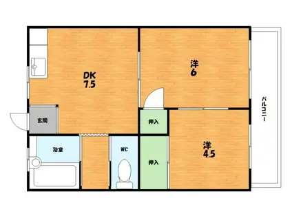 クレセント(2DK/2階)の間取り写真