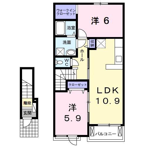 ベルプロムナードIV(2LDK/2階)の間取り写真