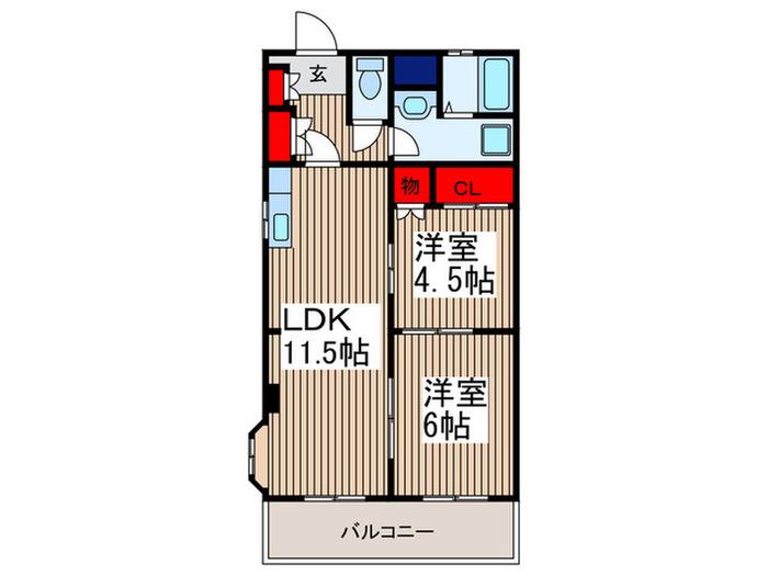 パークヒルズ武蔵浦和(2LDK/1階)の間取り写真