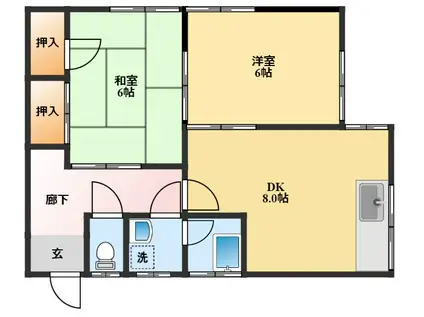 ヴィラ北栄(2DK/2階)の間取り写真