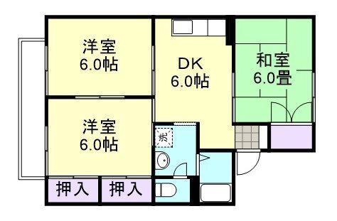アンソレイユ尾崎A棟(3DK/2階)の間取り写真